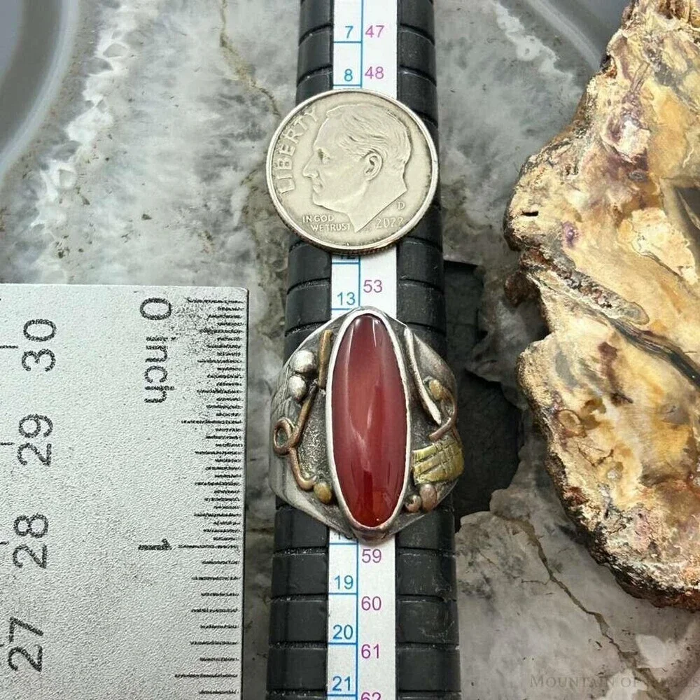Vintage Native American Sterling Silver Oval Carnelian Ring Size 7.75 For Women
